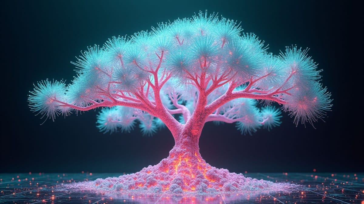 Holographic AI thinking spaces transforming complex data into crystalline structures | Anthropic's domain specialization tool | AI innovation
