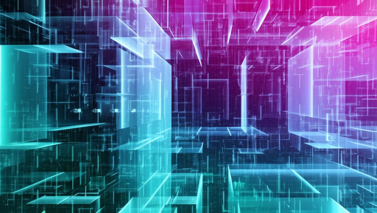 Holographic economic visualization with prismatic data structures depicting AGI-driven growth transformation across multiple sectors in neo-futurist cybernetic style