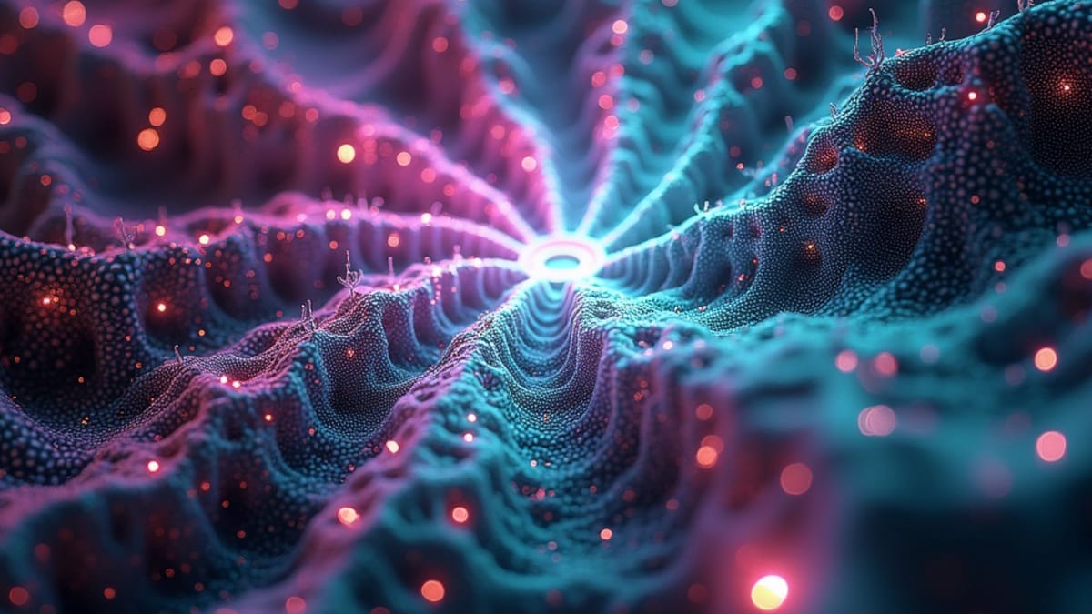 Fractal consciousness network visualization: prismatic light patterns represent Bach's computational theory of mind as substrate-independent software architecture