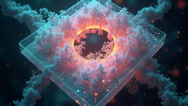 Holographic software architecture visualization showing AI-generated code fragments flowing toward an incomplete interface, highlighting human expertise in technical design