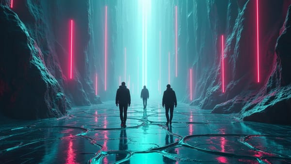 Futuristic visualization of AI's "Canyon Effect" revealing emerging job opportunities through prismatic light and holographic interfaces