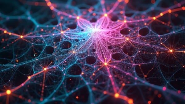 Fractal AI network with prismatic light showing critical state balance of semantic-structural entropy in MIT's discovery of continuous innovation mechanisms