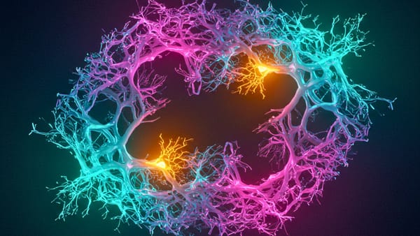 Neural network visualization with magenta-teal fractals depicting AI adoption paradigm shift from technical skills to behavioral adaptation