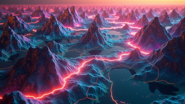 Prismatic data flows connecting nation-states in AI economy visualization