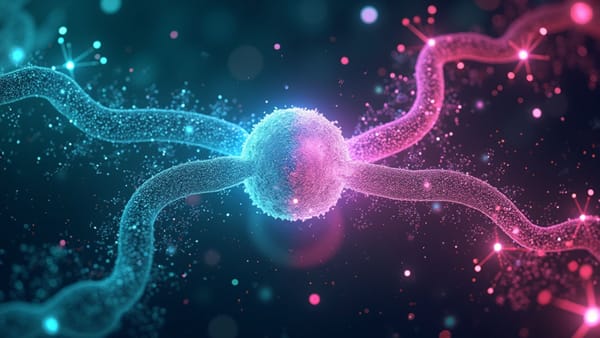 Neural pathways bridging distinct knowledge domains with prismatic light effects representing AI-enabled corporate innovation and cross-functional expertise integration