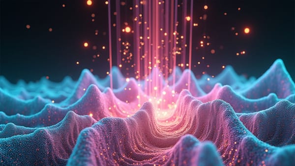 Fractal error propagation in auto-regressive AI systems visualized through prismatic light patterns, illustrating LeCun's mathematical critique of LLMs
