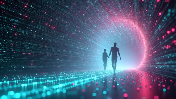 Economic redistribution visualization: AI systems absorbing human wage share with prismatic data flows and fractal patterns depicting the 60% GDP shift