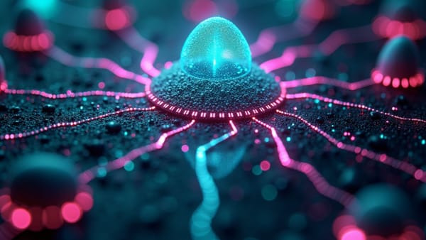 Interconnected AI agents exchange prismatic signals across asymmetrical network—visualization of Schmidt's agentic revolution transforming organizational workflows.