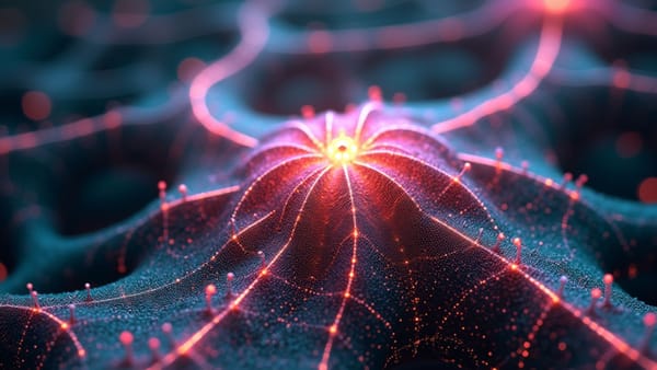 Fractal neural network with iridescent nodes representing digital sentience amid prismatic light, illustrating AI consciousness ethics and digital rights concepts.