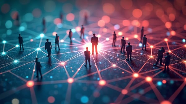 Prismatic neural network visualization of AI as cybernetic teammate breaking workplace silos with holographic data streams and collaborative interfaces
