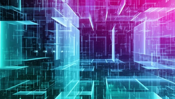 Holographic economic visualization with prismatic data structures depicting AGI-driven growth transformation across multiple sectors in neo-futurist cybernetic style