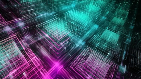 Futuristic visualization of AI infrastructure bottlenecks with iridescent data streams flowing through nano-material channels, highlighting physical compute constraints